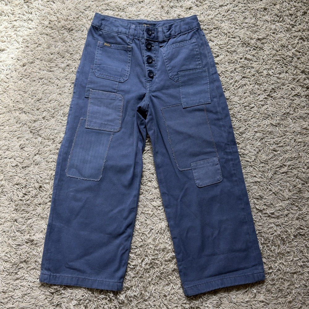 Polo Ralph Lauren Patchwork Wide-Leg Cotton Twill Pant Girls 8 French Workwear